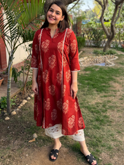 Rust Buta Aline kurta with pocket