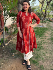 Rust Buta Aline kurta with pocket