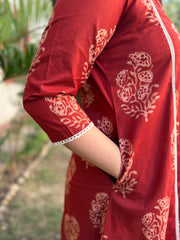 Rust Buta Aline kurta with pocket