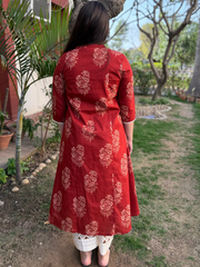 Rust Buta Aline kurta with pocket