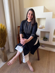 Black Kantha Embroidered Yoke Kurta by MySanskritam