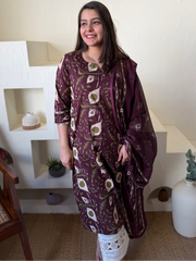 Burgundy Sanganeri Kurta duppata set