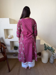 Pink Grey Floral A-line Kurta With Pocket from the back by MySanskritam