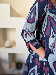 Dark blue ikkat aline kurta with duppata