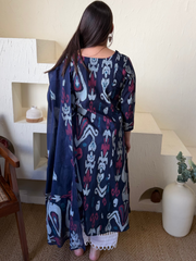 Dark blue ikkat aline kurta with duppata