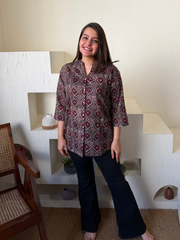 Coffee Ajrakh Shirt by MySanskritam