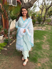 Light blue floral handblock Suit Set