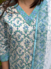 Light blue floral handblock Suit Set