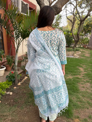 Light blue floral handblock Suit Set