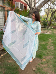 Light blue floral handblock Suit Set