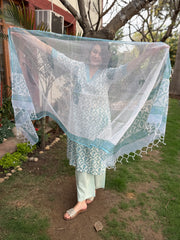 Light blue floral handblock Suit Set