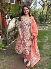Peach floral Aline full suit set