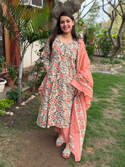 Peach floral Aline full suit set