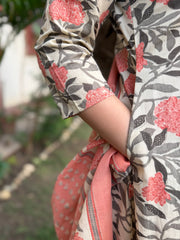 Peach floral Aline full suit set