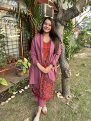 Pink embroidered Woollen full suit set