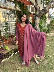 Pink embroidered Woollen full suit set