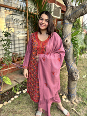 Pink embroidered Woollen full suit set