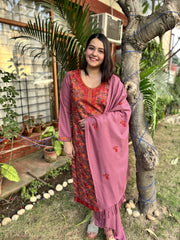Pink embroidered Woollen full suit set