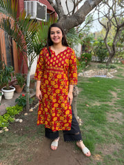 Orange-red Yoke kurta