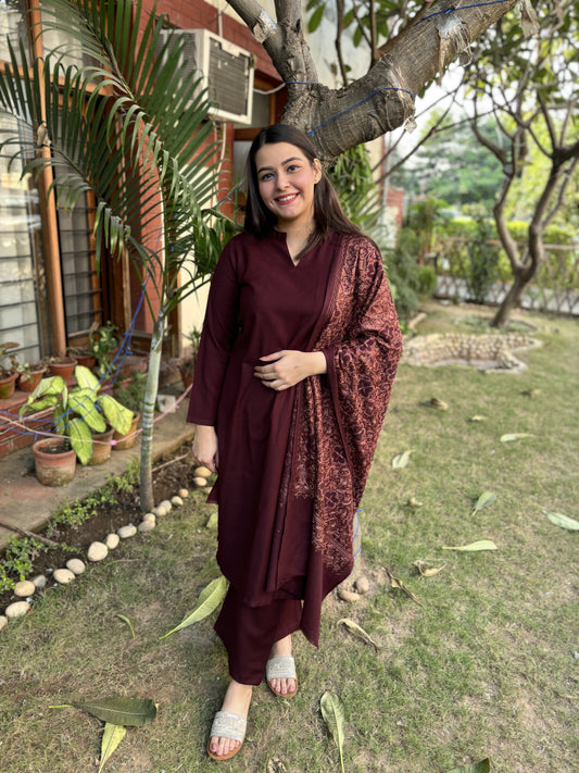 Dark brown Woollen full suit set