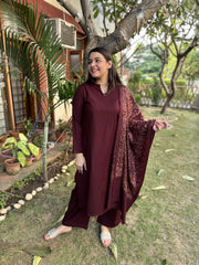 Dark brown Woollen full suit set