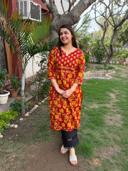 Orange-red Yoke kurta