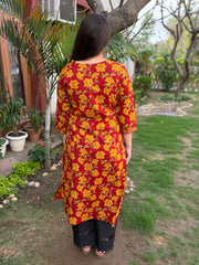 Orange-red Yoke kurta