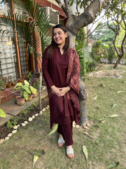 Dark brown Woollen full suit set