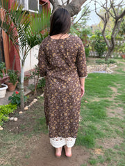 Brown kalamkari yoke kurta