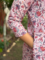Soft pink embroidered floral aline kurta