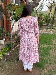 Soft pink embroidered floral aline kurta