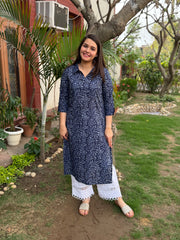 Indigo floral jaal collar kurta