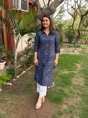 Indigo floral jaal collar kurta