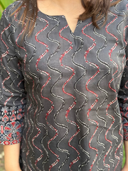 Grey Lehriya Short Kurti close up by MySanskritam