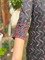 Grey Lehriya Short Kurti sleeve detail by MySanskritam