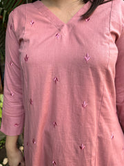 Soft pink embroidered A-line Kurta