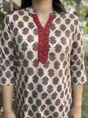 Cream Maroon buta Kurta