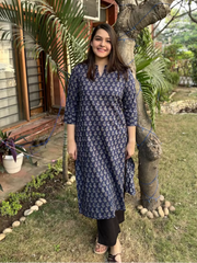 Blue flower printed kurta