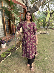 Purple Big flower Kurta with pocket