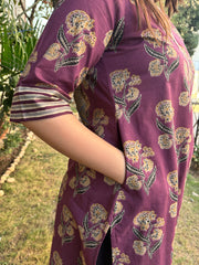 Purple Big flower Kurta with pocket