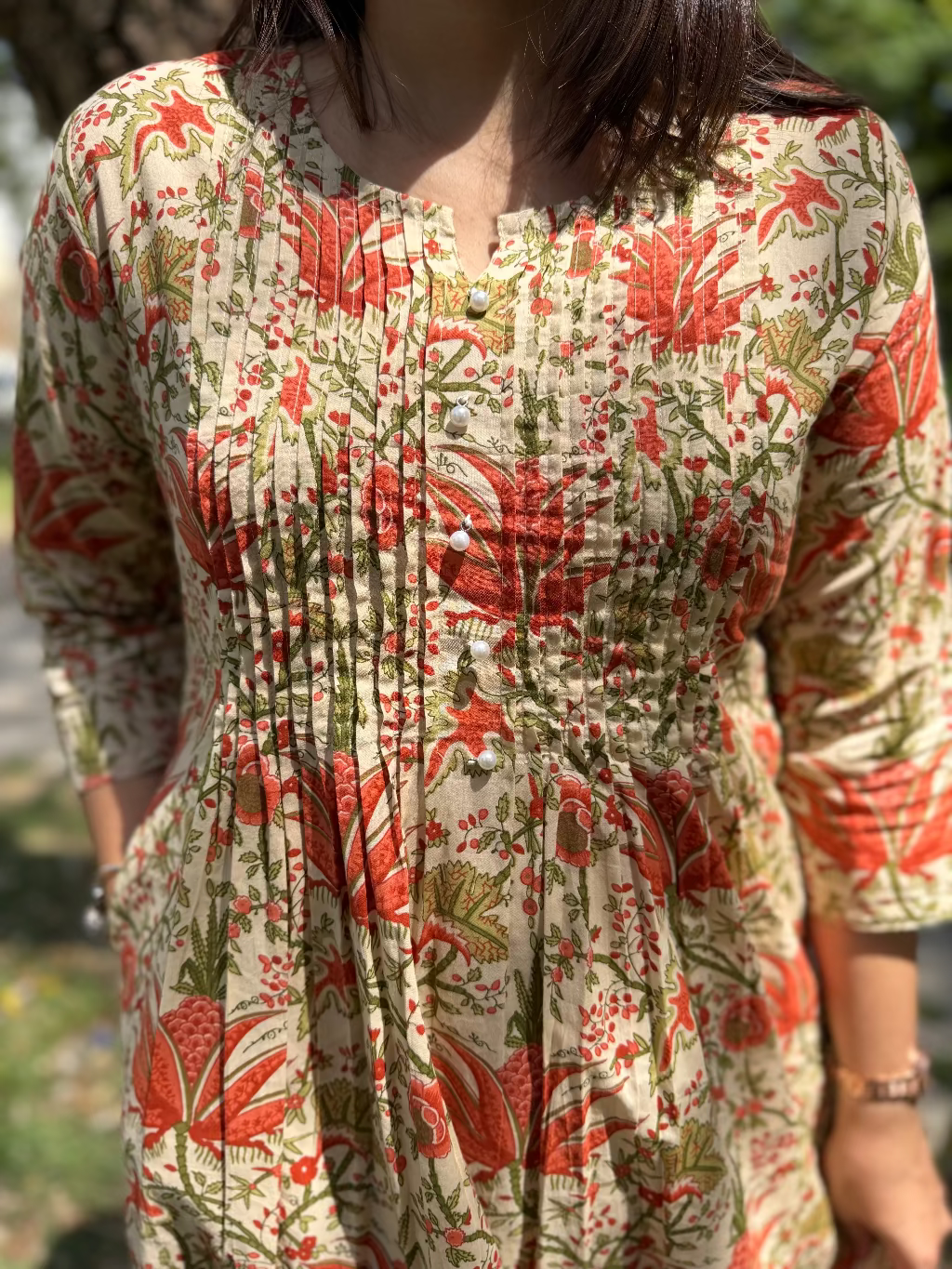 Orange Flower Pintucks Co-ord Set Pintucks detailing by MySanskritam