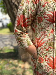 Orange Flower Pintucks Co-ord Set side pocket by MySanskritam