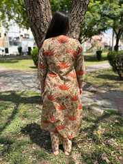 Orange Flower Pintucks Co-ord Set from the back by MySanskritam