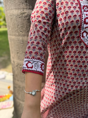 Soft Brown Handblock Buti Co-ord Set sleeve detail by MySanskritam
