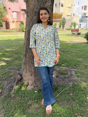 Sea green lace floral kurti