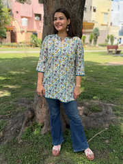 Sea green lace floral kurti