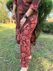 Coffee Brown Maroon Buti Collar Co-ord Set