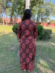 Coffee Brown Maroon Buti Collar Co-ord Set