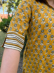 Mustard Handblock buti collar Coord set with pocket