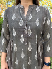 Grey Side Gather Ikkat Kurta